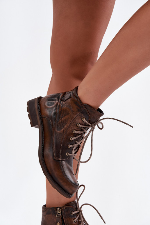 Botas de mujerActivadoturalnej Skóry con tacones anchos Tiene queciejka 07063-02 color marrón