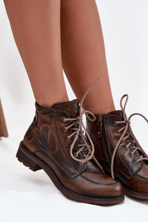 Botas de mujerActivadoturalnej Skóry con tacones anchos Tiene queciejka 07063-02 color marrón