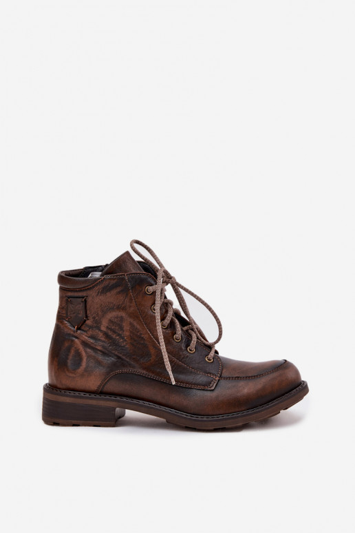 Botas de mujerActivadoturalnej Skóry con tacones anchos Tiene queciejka 07063-02 color marrón