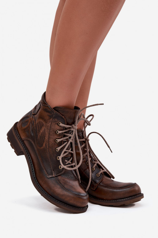 Botas de mujerActivadoturalnej Skóry con tacones anchos Tiene queciejka 07063-02 color marrón