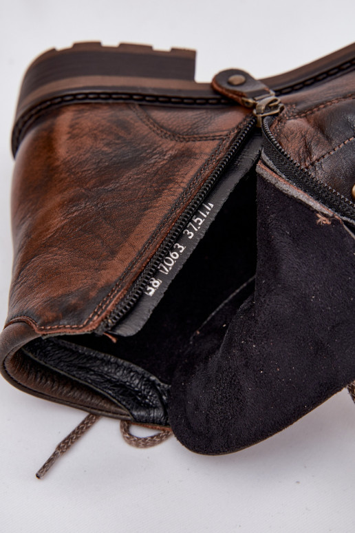 Botas de mujerActivadoturalnej Skóry con tacones anchos Tiene queciejka 07063-02 color marrón