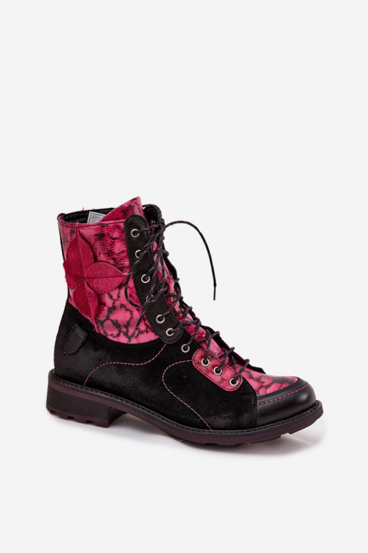 Piel Botas de mujerActivadoturalnej Skóry con tacones anchos Tiene queciejka 07004-23 Negro y-color rosa