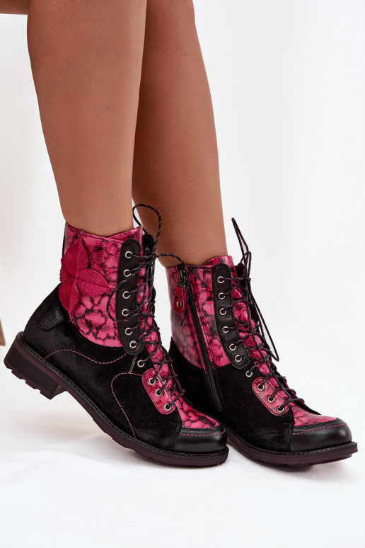 Piel Botas de mujerActivadoturalnej Skóry con tacones anchos Tiene queciejka 07004-23 Negro y-color rosa