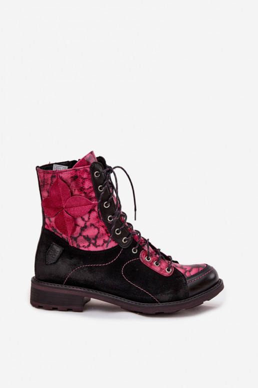 Piel Botas de mujerActivadoturalnej Skóry con tacones anchos Tiene queciejka 07004-23 Negro y-color rosa