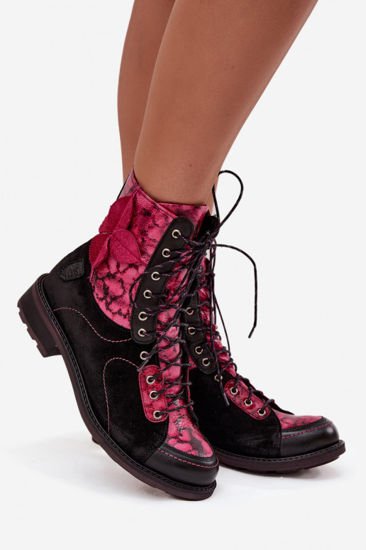 Piel Botas de mujerActivadoturalnej Skóry con tacones anchos Tiene queciejka 07004-23 Negro y-color rosa