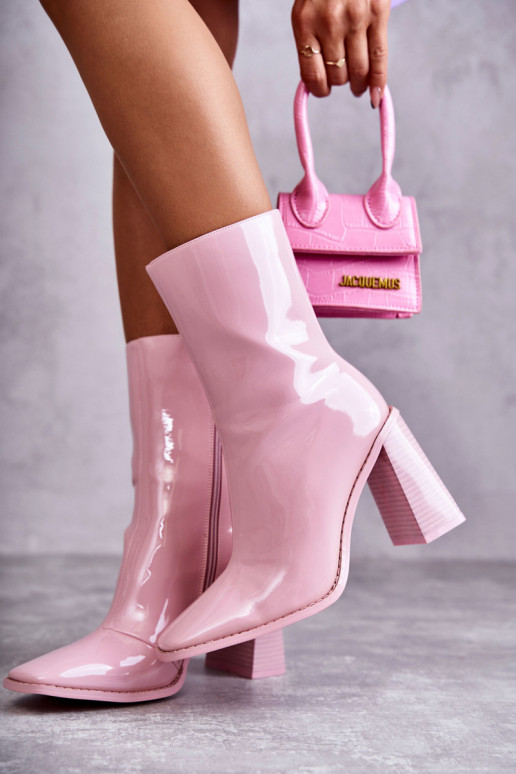 Femenino con efecto barniz Botas botas color rosa Tiene quergit