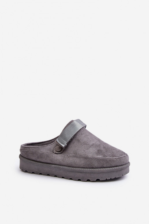 Femenino Zapatillas calentamiento con pelo dentro con una plataforma color gris Azida