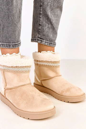 Botas bajas de nieve color arena decoradas con bordado, Sensila