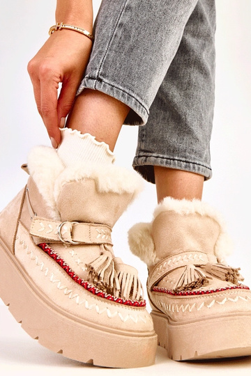 Botas de nieve color arena con plataforma y borlas, Maurisa 2