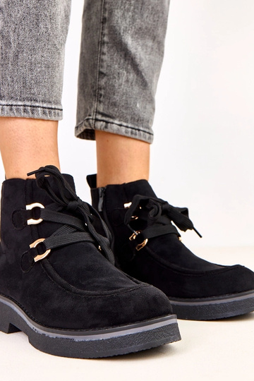 Botines cálidos negros con cordones decorativos, Katrins