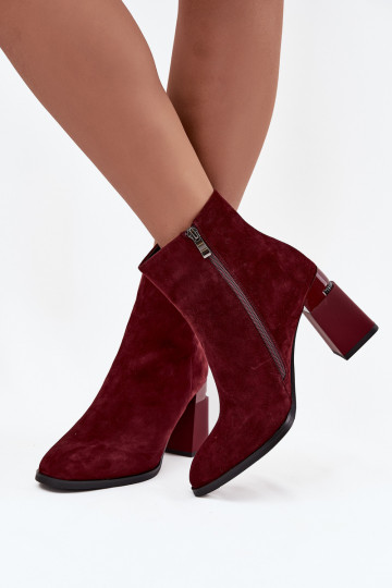 Botines para mujer de ante natural, cálidos, D&A CR52-718, color burdeos