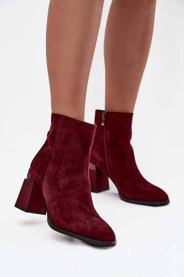 Botines para mujer de ante natural, cálidos, D&A CR52-718, color burdeos 2