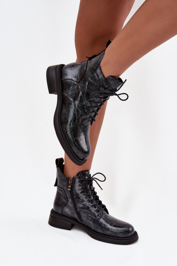 con efecto barniz Piel Botas de mujer reloj D&A LZ52-954 azul oscuro