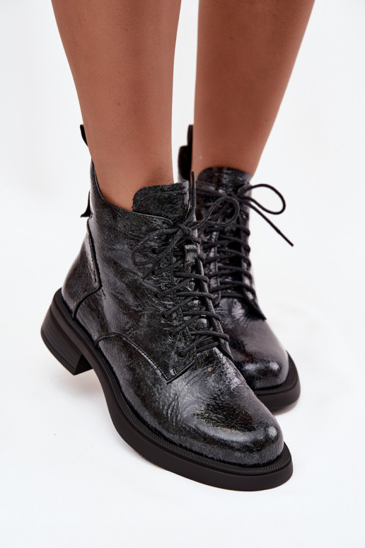 con efecto barniz Piel Botas de mujer reloj D&A LZ52-954 azul oscuro