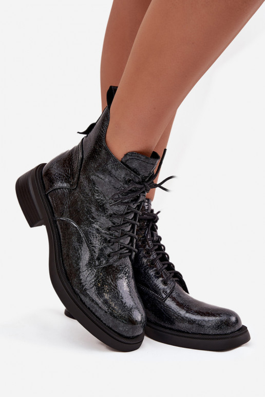 con efecto barniz Piel Botas de mujer reloj D&A LZ52-954 azul oscuro