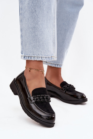 Mocasines de charol para mujer con cuentas S.Barski HY52-541 color negro