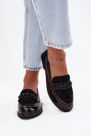 Mocasines de charol para mujer con cuentas S.Barski HY52-541 color negro 2