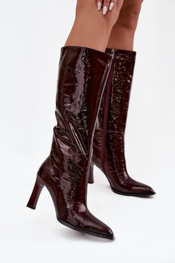 Botas largas de charol de cuero para mujer con tacones forradas D&A CR52-716 color burdeos 2
