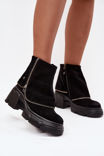Botines de cuero para mujer con cholewa bordada Tai turiciejka 07145-01 color negro