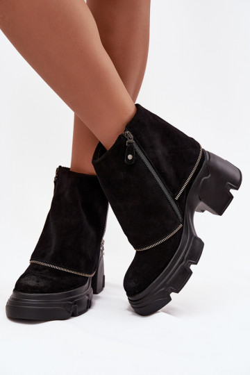 Botines de cuero para mujer con cholewa bordada Tai turiciejka 07145-01 color negro 2