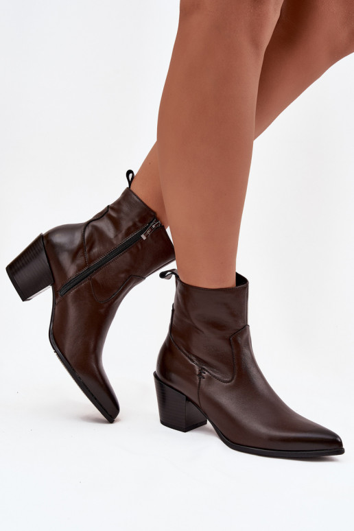 Piel botas estilo vaquero Femenino con tacones calentamiento Zazoo 60565 CzekoladoAe