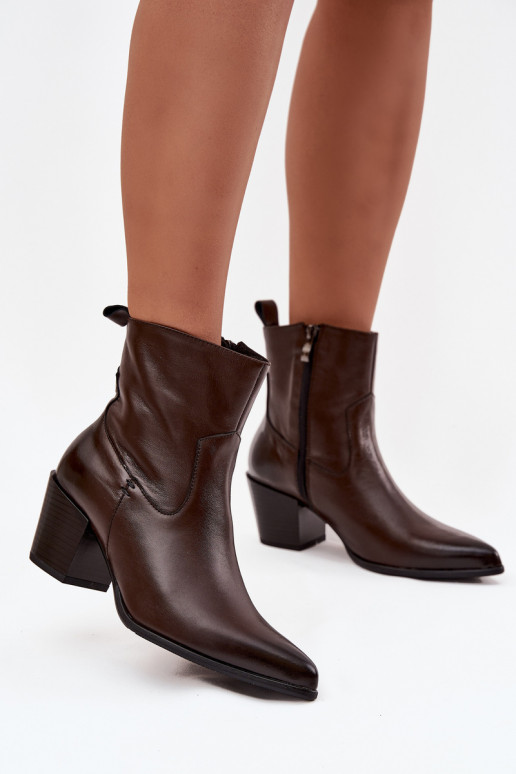 Piel botas estilo vaquero Femenino con tacones calentamiento Zazoo 60565 CzekoladoAe