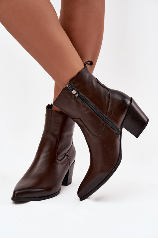 Piel botas estilo vaquero Femenino con tacones calentamiento Zazoo 60565 CzekoladoAe