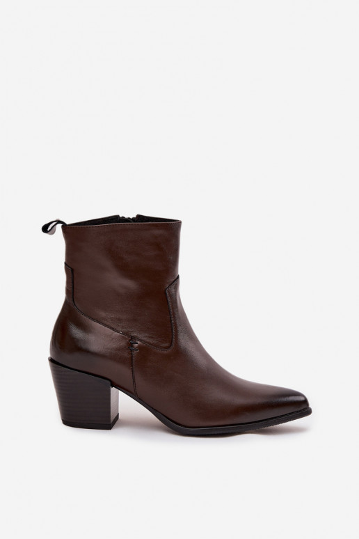 Piel botas estilo vaquero Femenino con tacones calentamiento Zazoo 60565 CzekoladoAe