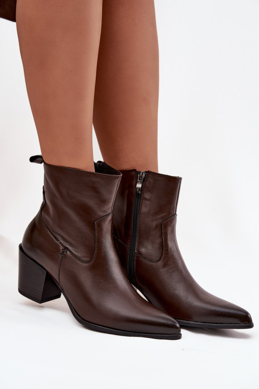Piel botas estilo vaquero Femenino con tacones calentamiento Zazoo 60565 CzekoladoAe