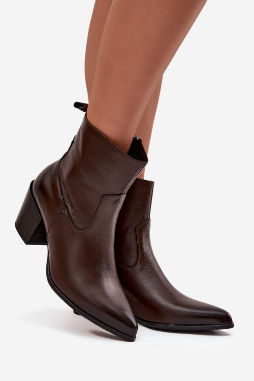 Piel botas estilo vaquero Femenino con tacones calentamiento Zazoo 60565 CzekoladoAe