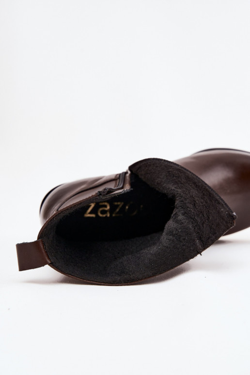 Piel botas estilo vaquero Femenino con tacones calentamiento Zazoo 60565 CzekoladoAe