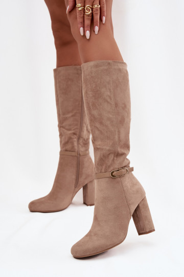 botas de mujer con tacones con hebillas doradas calentamiento beige Seraphine 2