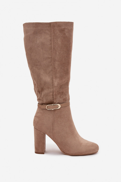 botas de mujer con tacones con hebillas doradas calentamiento beige Seraphine