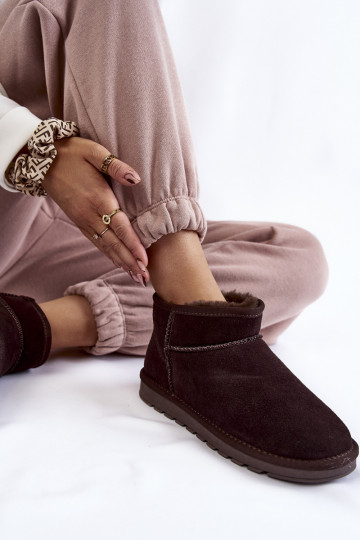 Botas de nieve de gamuza para mujer de tacón bajo color marrón Shelie 2