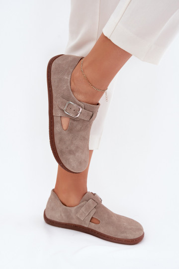 de gamuza zapatos Barefoot Femenino con hebillas Zazoo N1261 beige