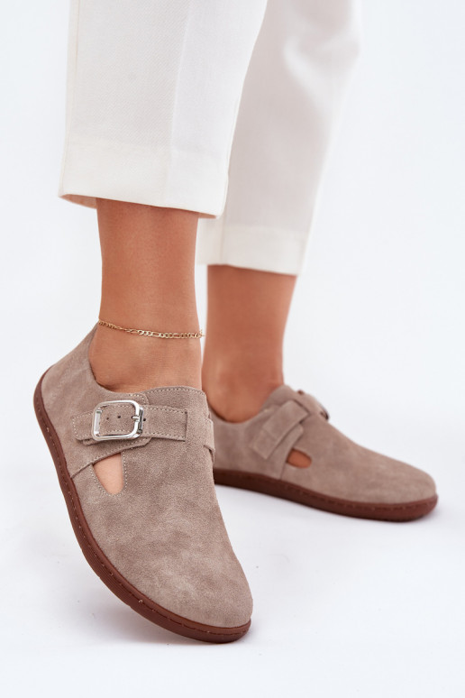 de gamuza zapatos Barefoot Femenino con hebillas Zazoo N1261 beige