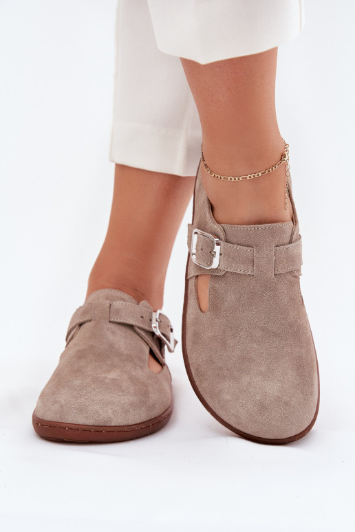 de gamuza zapatos Barefoot Femenino con hebillas Zazoo N1261 beige