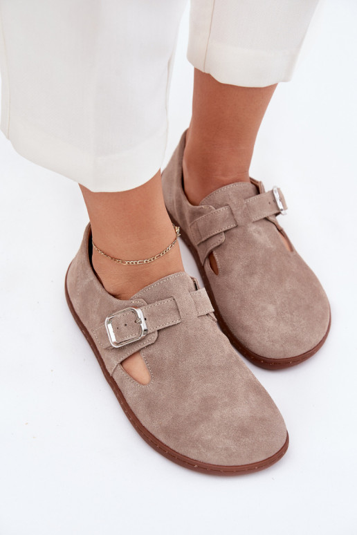 de gamuza zapatos Barefoot Femenino con hebillas Zazoo N1261 beige