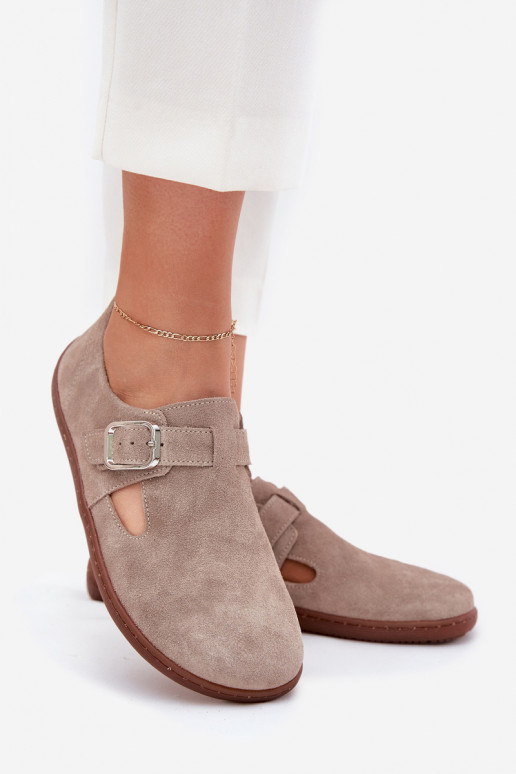 de gamuza zapatos Barefoot Femenino con hebillas Zazoo N1261 beige