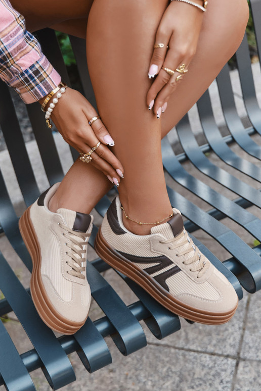 Zapatillas deportivas de terciopelo para mujer con plataforma, color arena Corynelle