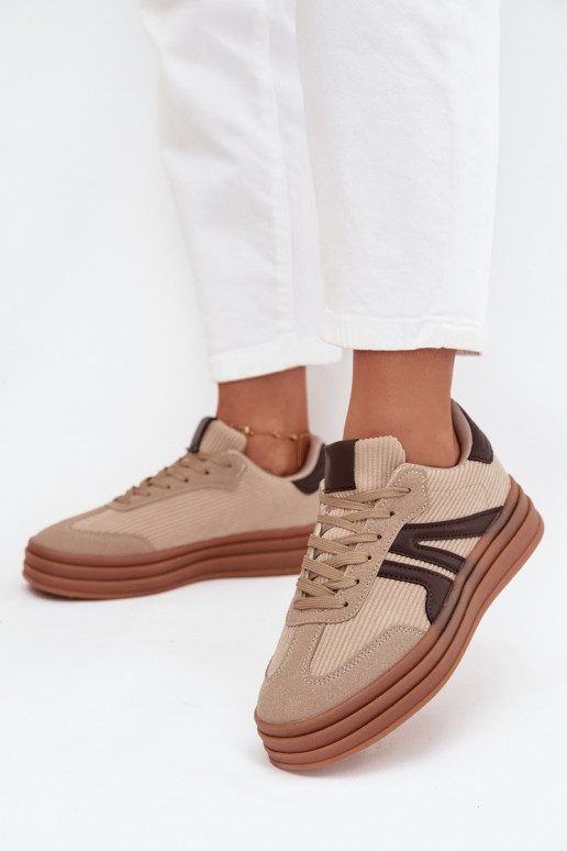 Zapatillas deportivas de terciopelo para mujer con plataforma, color arena Corynelle