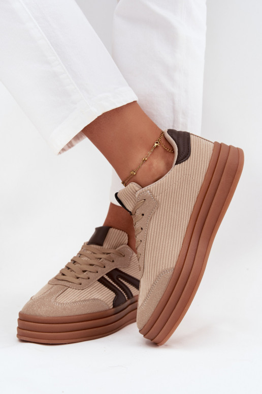 Zapatillas deportivas de terciopelo para mujer con plataforma, color arena Corynelle