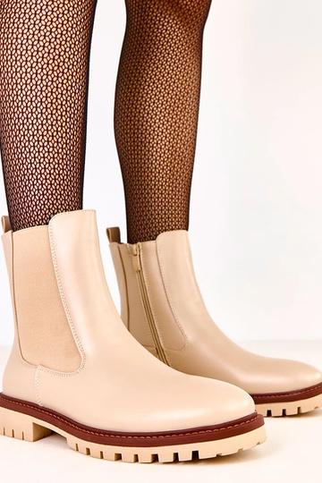 Botines planos beige con inserto elástico Terrami