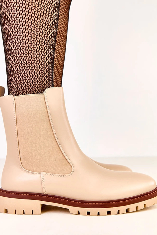 Botines planos beige con inserto...