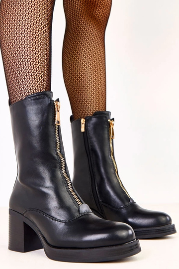 Botines de tacón negros con cremallera decorativa en la parte delantera Erafir