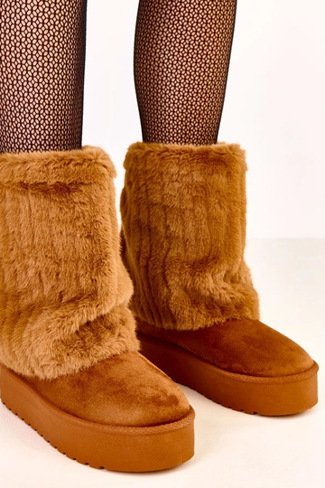 Botas de nieve marrones con plataforma y caña de piel Leda