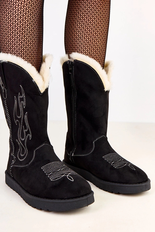 Botas de nieve negras con bordado en... Botas de nieve negras con bordado en...