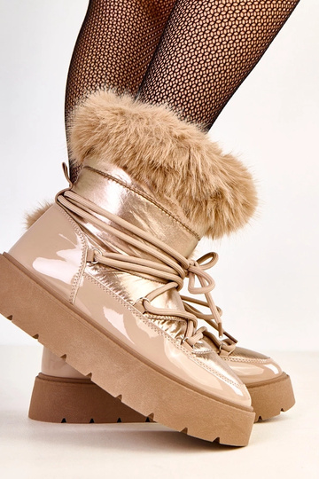 Botas de nieve beige con cordones y acento de charol Garis 2