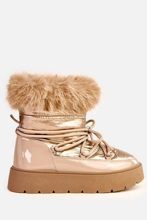 Botas de nieve beige con cordones y... Botas de nieve beige con cordones y...