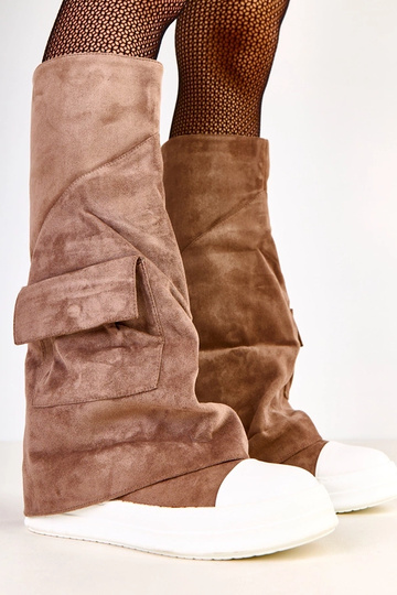 Botas largas de ante sintético marrón con caña doblada Marsey